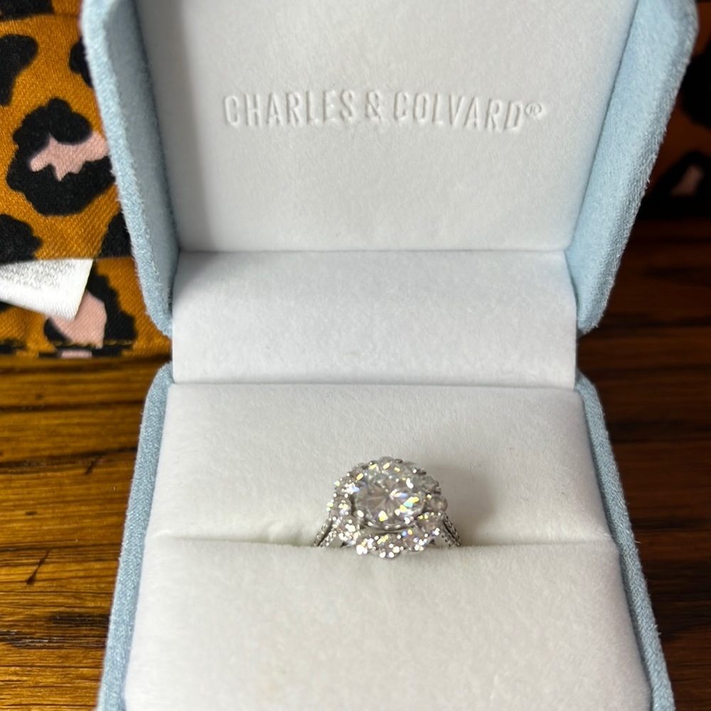 Charles & Colvard 14k White Gold 4 1/4 Carat Moissanite Split Shank Halo Ring